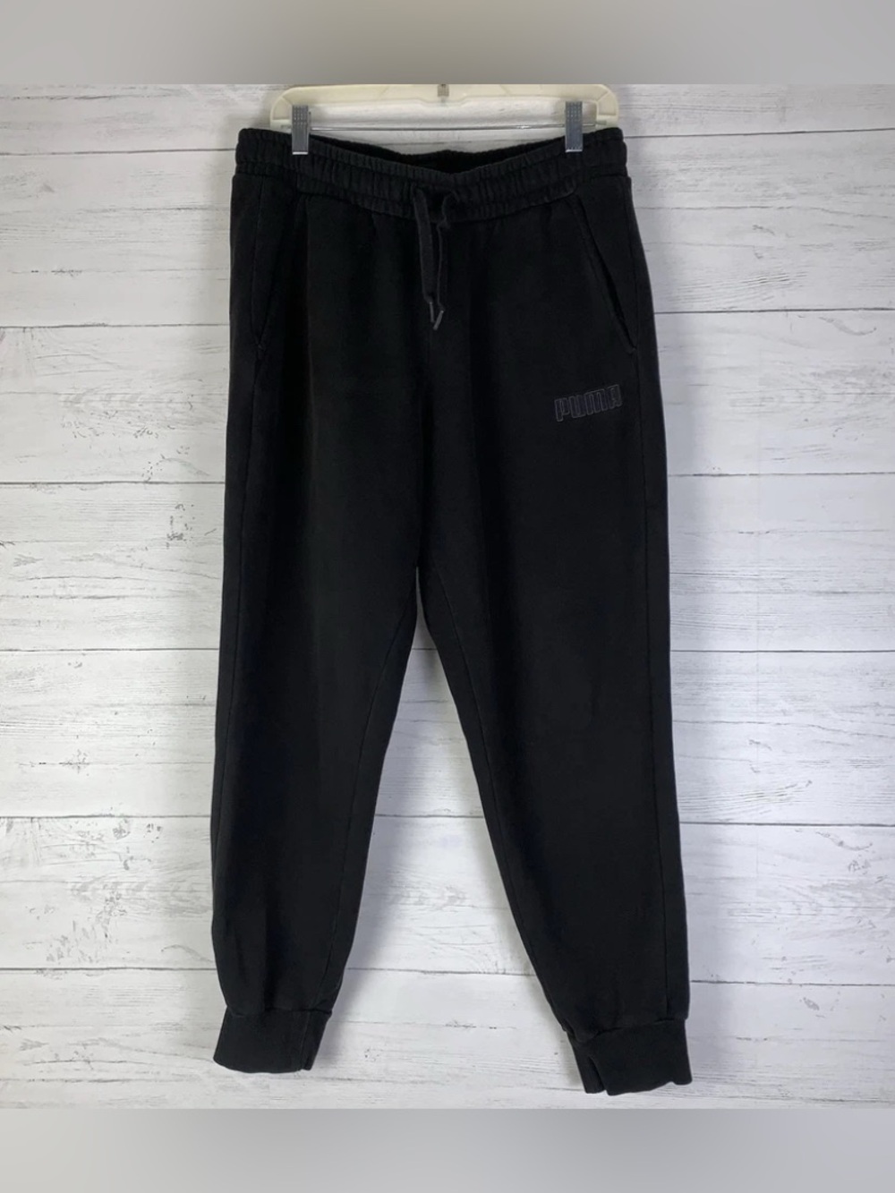 Puma Mens Joggers Sweatpants Black Large Fleece Elastic Waist Drawstring